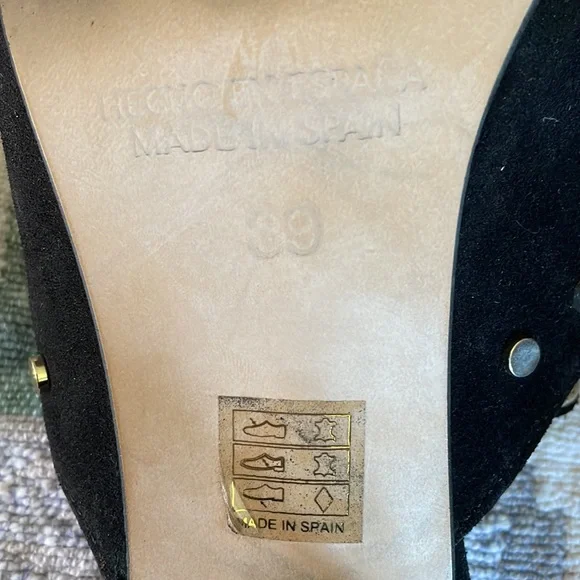 Basaco Black Suede Peep Toe Heeled Slides 39 Made in Spain - Picture 8 of 8